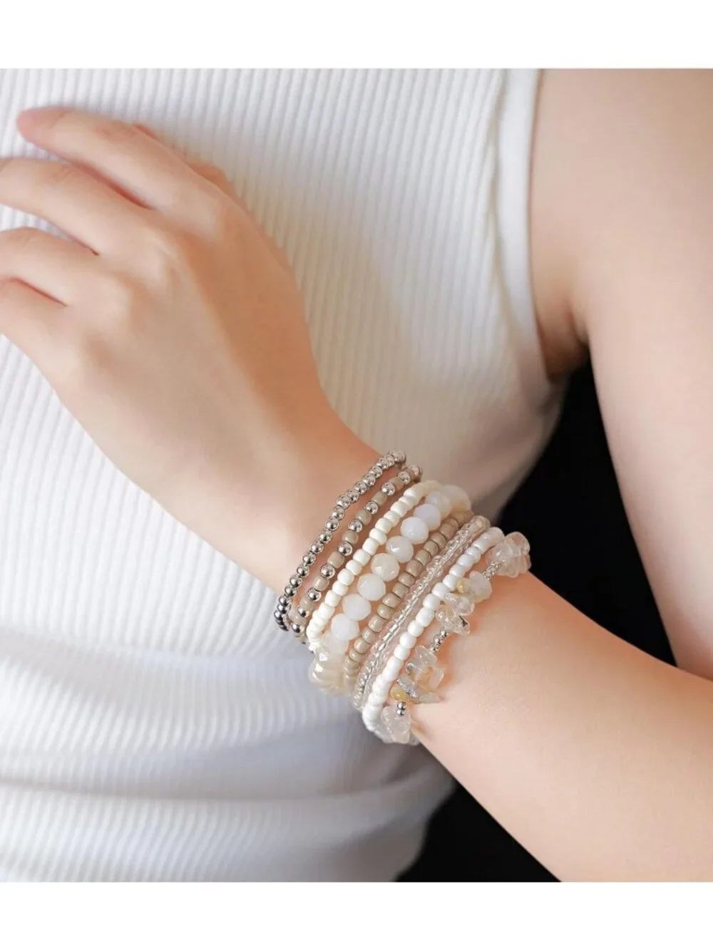 Boho Stackable Beaded Bracelets Set - 8PCS Natural Stone Stretch Jewelry Gifts